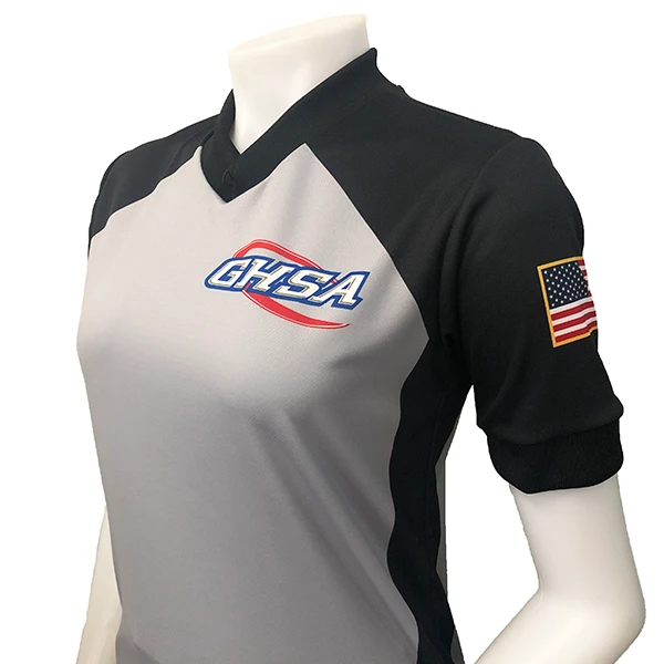 Men's Or Women's Available Georgia GHSA NEW! GHSA Logo Body Flex Grey Basketball Referee V-Neck