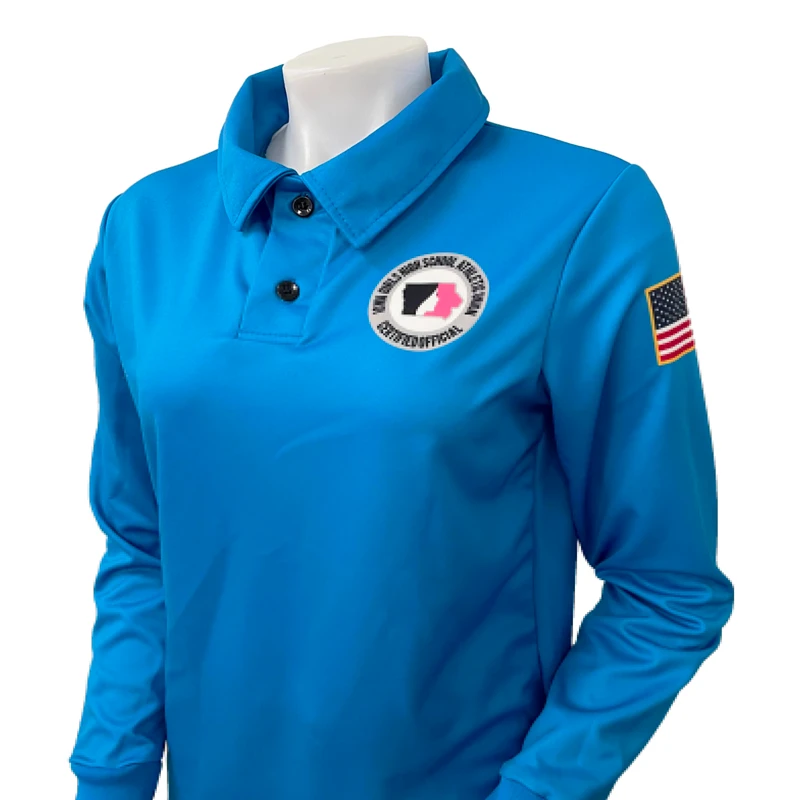 Men's Or Women's Cut Iowa Girls - IGHSAU Sublimated Bright Blue Long Sleeve Volleyball Shirt